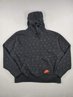 Nike Sportswear Club Fleece Swoosh All Over Print Infared Hoodie Black Large